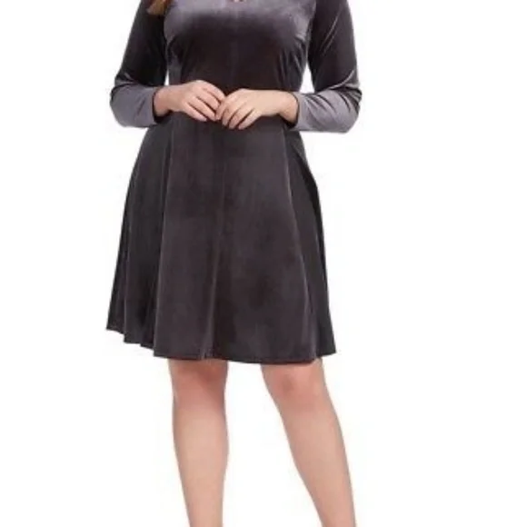Amanda Uprichard Dress Velvet Fit Flare Gray 1X - Picture 2 of 11